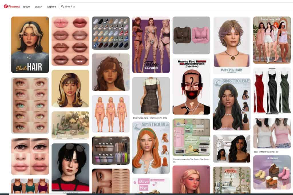 screenshot of pinterest sims 4 feed