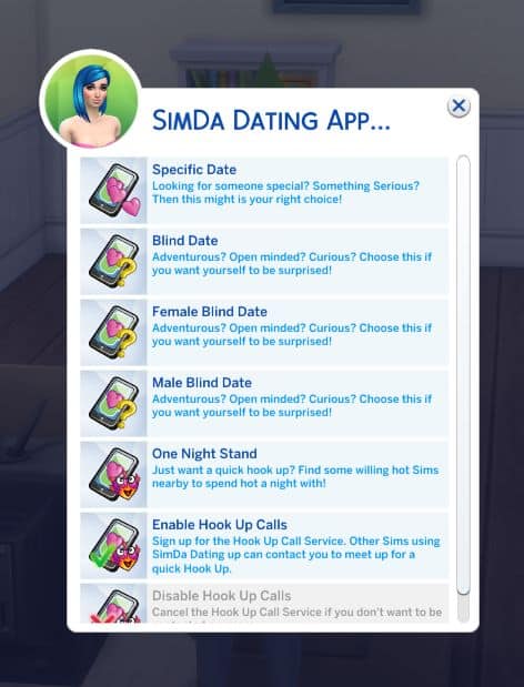 list of options in simda dating app