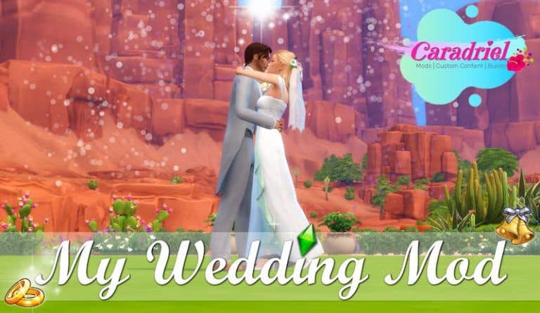 sim couple having a wedding kiss