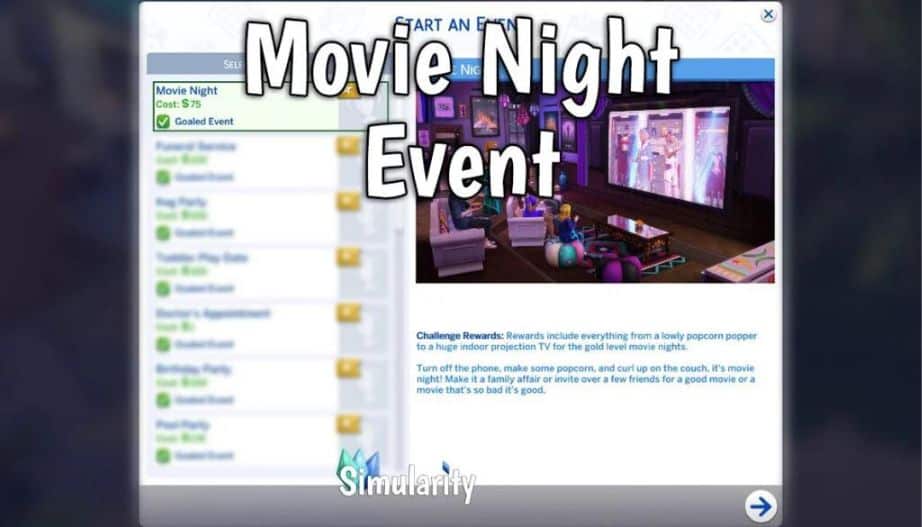 sims 4 movie night event description