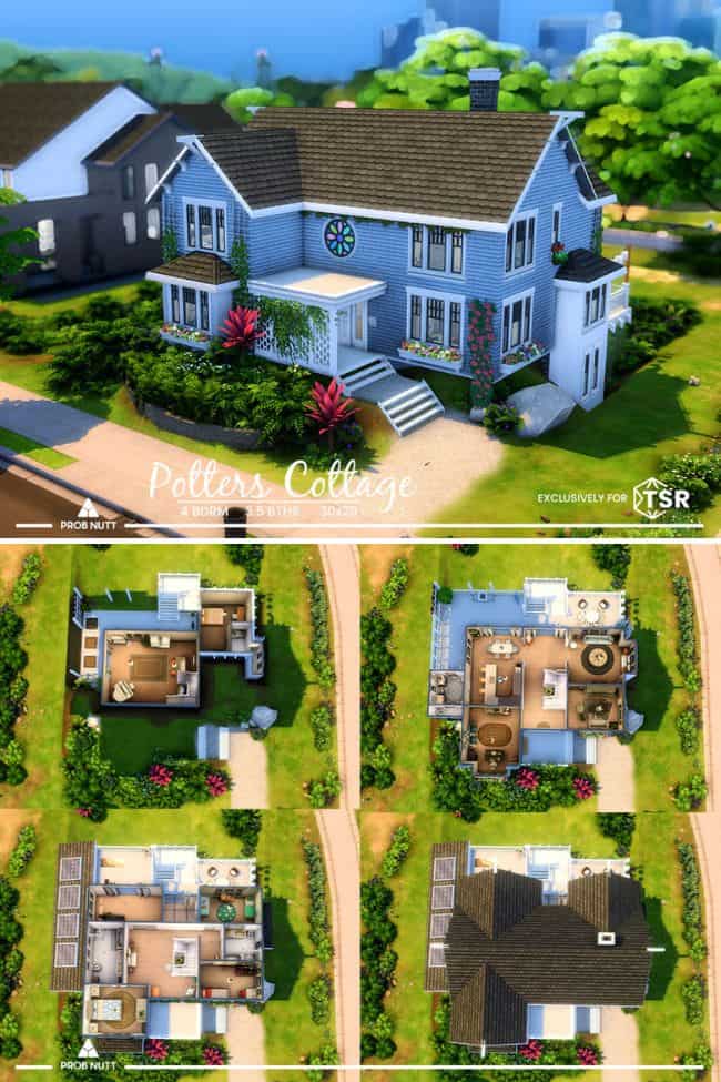 Ngôi nhà nhà màu xanh với sàn nhà