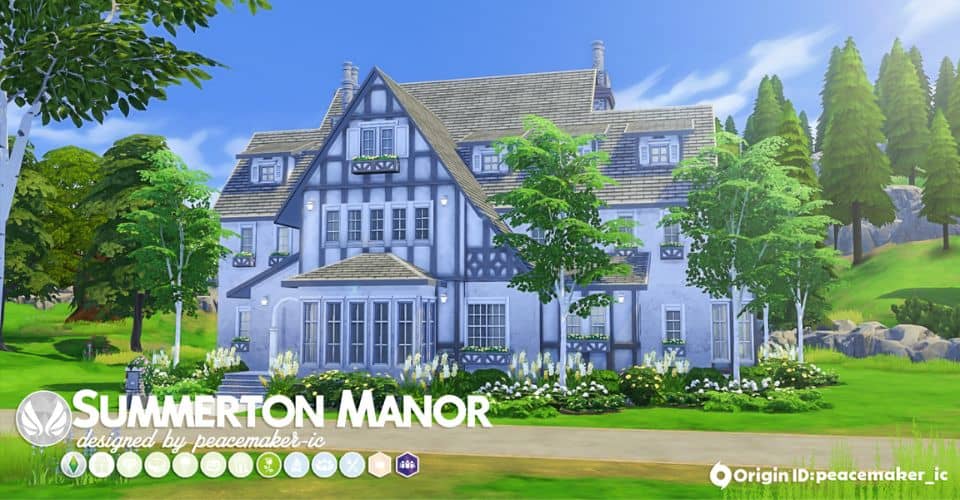 blue tudor mansion