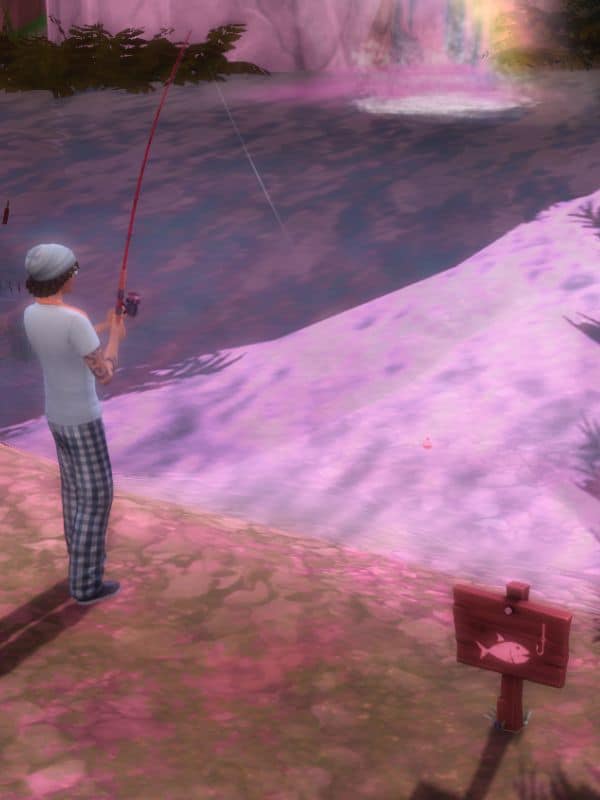 sims fishing in sylvan glade