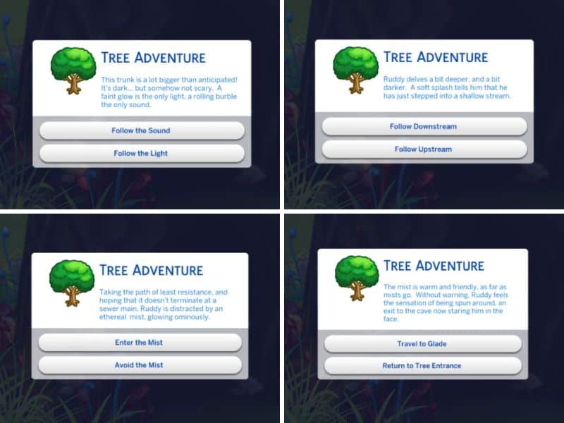 four sets of questions for directions in sims