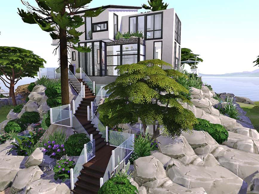 sims 4 modern house on rock mountain
