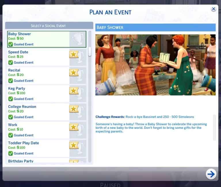 female sims gathered for baby shower