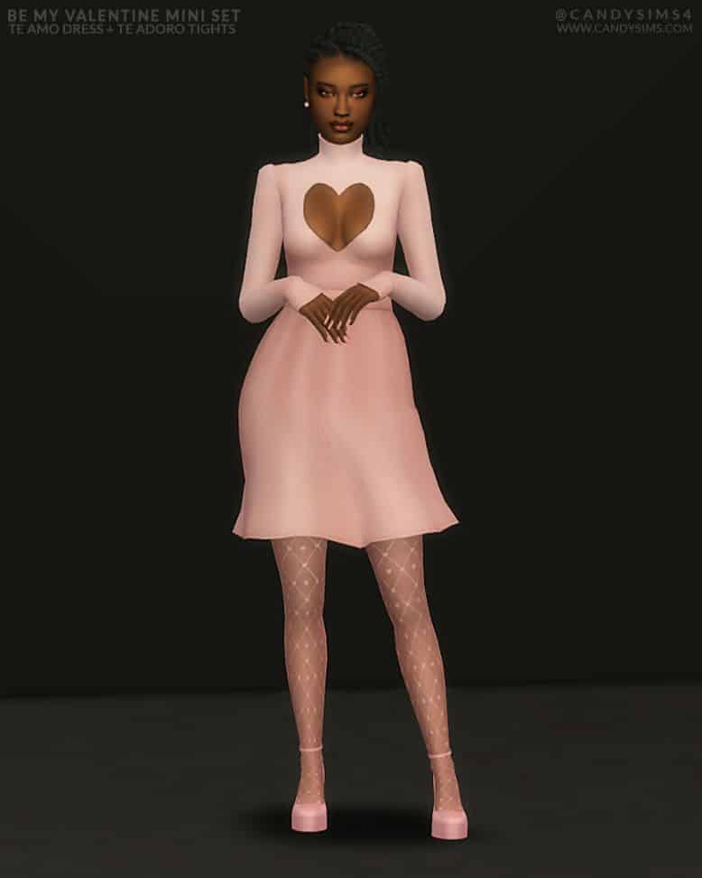 turtleneck pink dress with heart shaped cutout