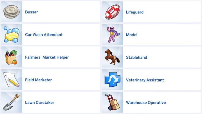 list various sims 4 jobs