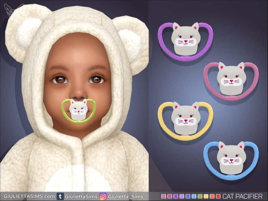 infant pacifiers with a cat design at the center