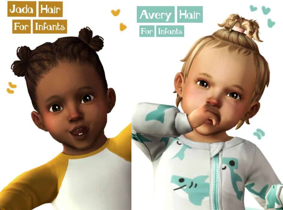 two female infants with cute hairstyles