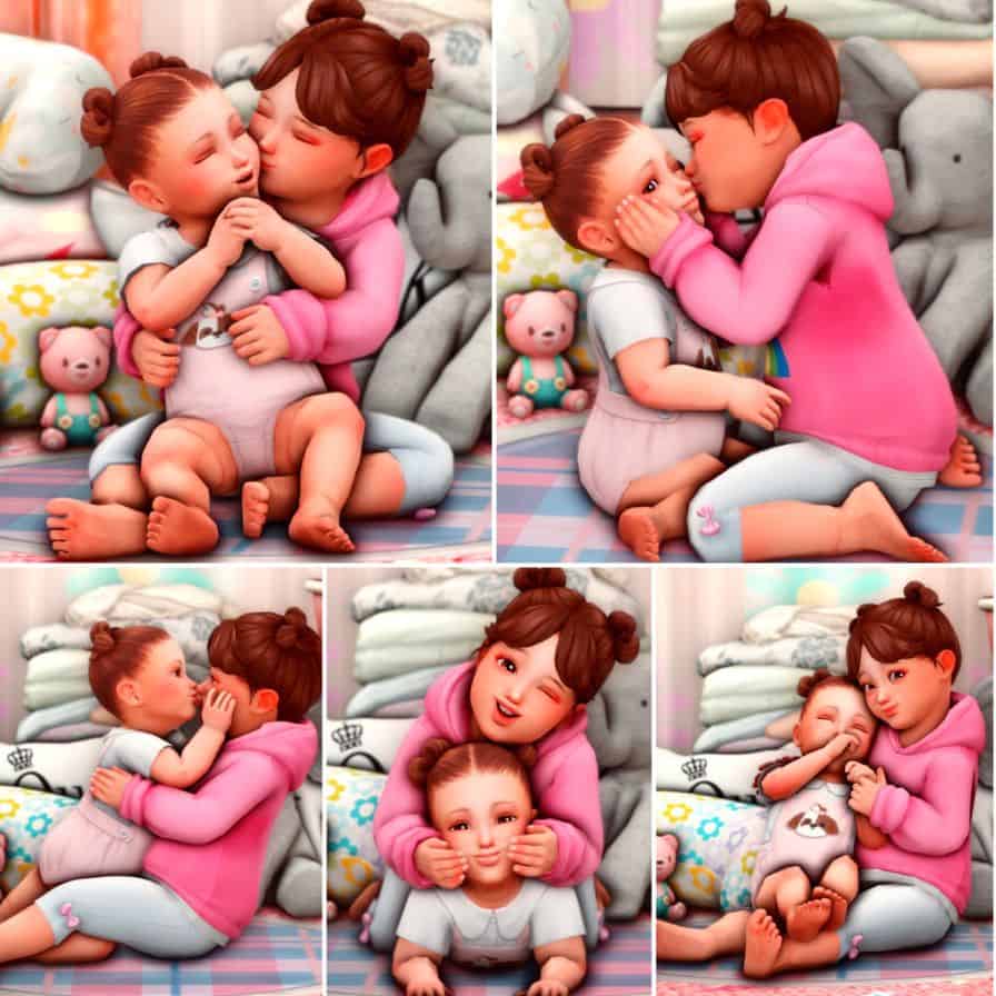 collage of sims 4 infant and toddler poses