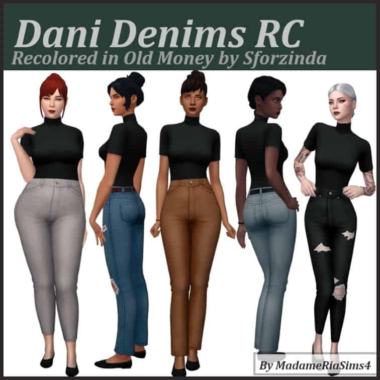 5 female sims modeling different jeans