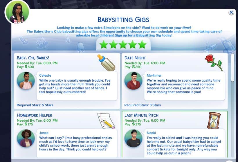 description babysitting opportunities
