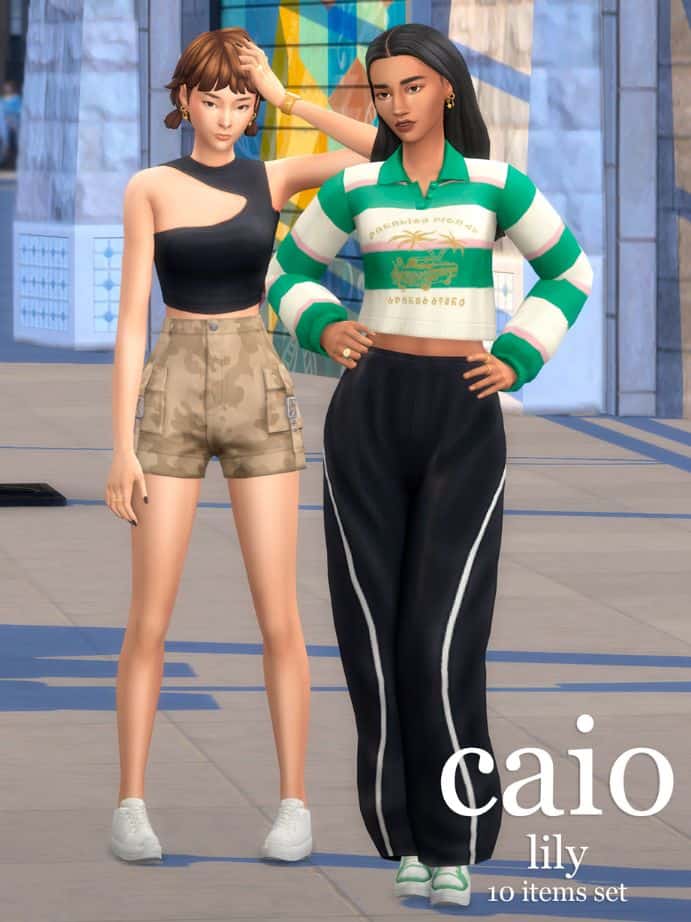 two female sims wearing everyday casual clothing