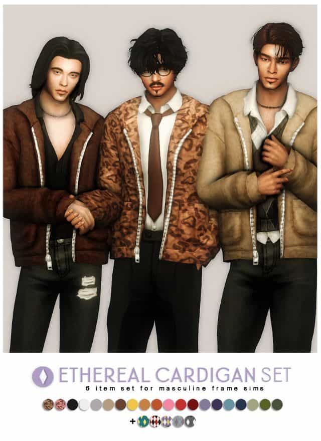 males sims posing in their cardigans