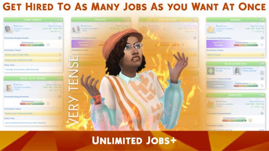 enraged sim surrounded by many jobs