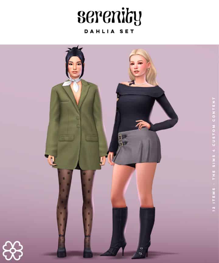duo of female sims posing in office-like clothing