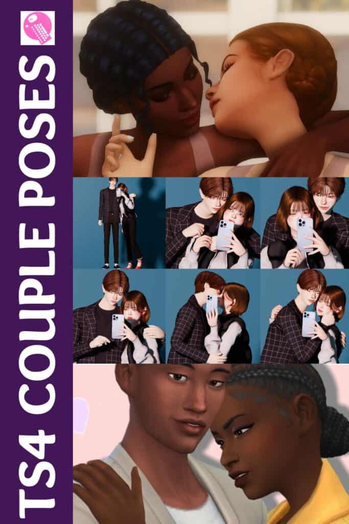 sims 4 couple poses Pinterest pin