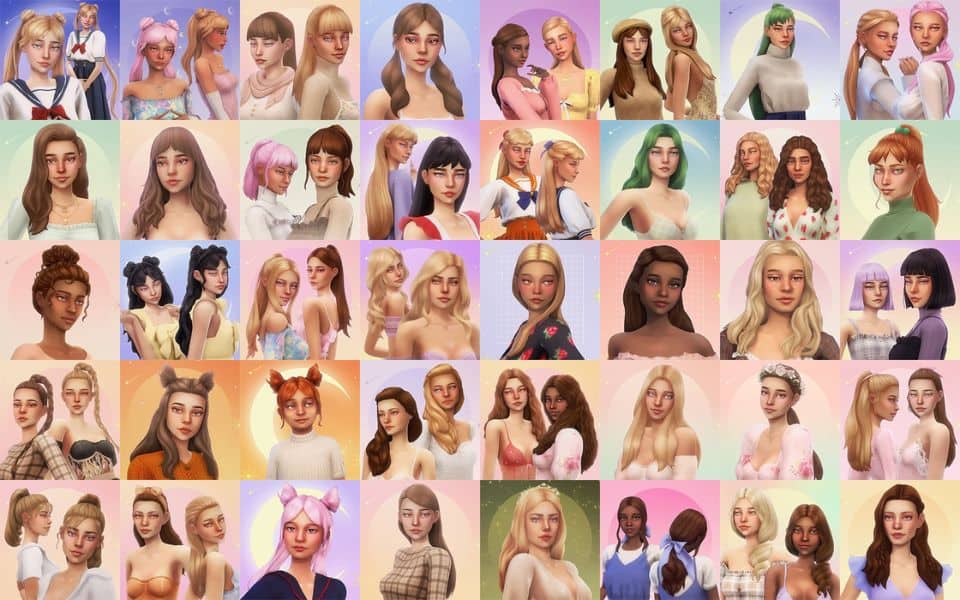 a large collage of female hair cc pack