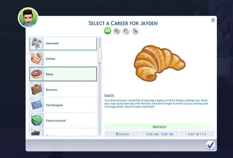 description baker sims 4 career