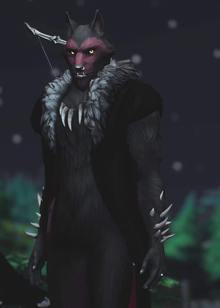 standing werewolf with spikes and a bow