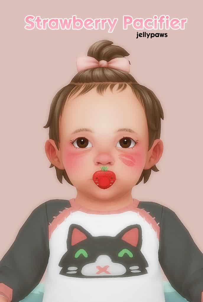 sim infant with a strawberry pacifier