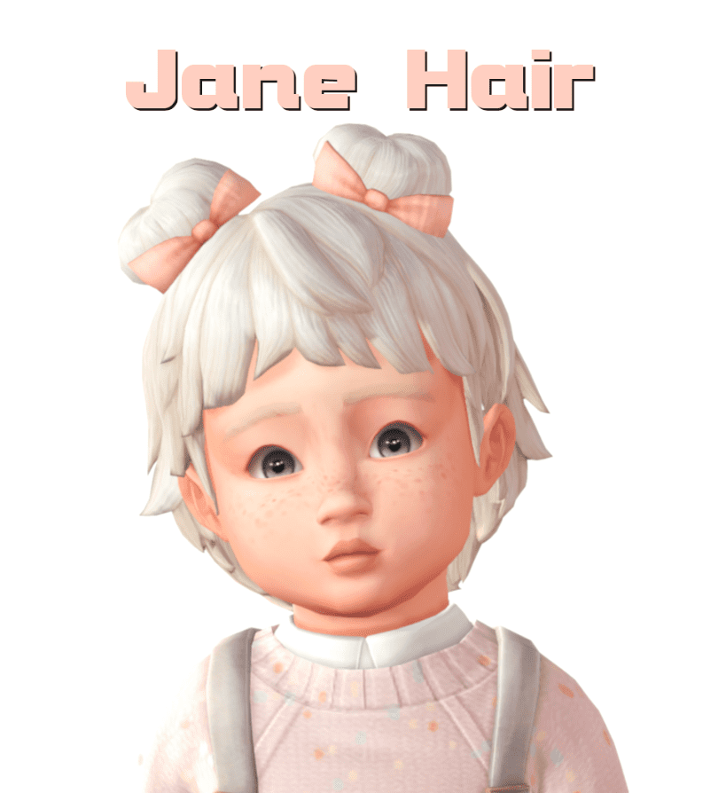 toddler with white blond hair in buns