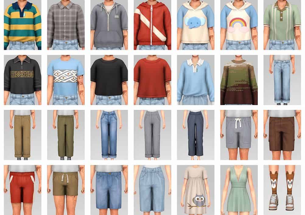 large collage of unisex cc pack