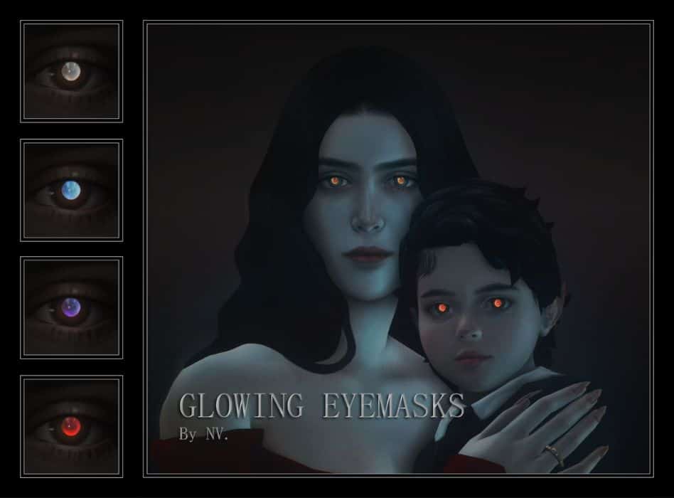 female and child sim with glowing eyes