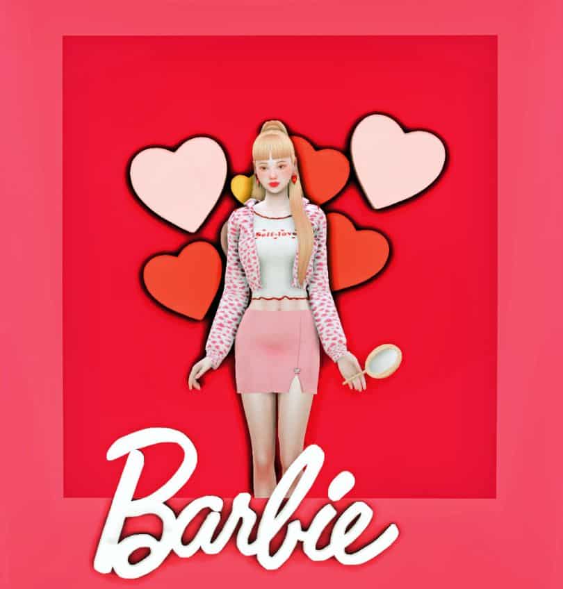 Barbie inside a red box with hearts