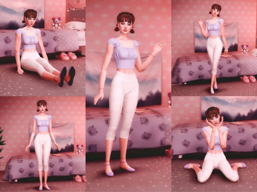 sim posing in doll-like positions