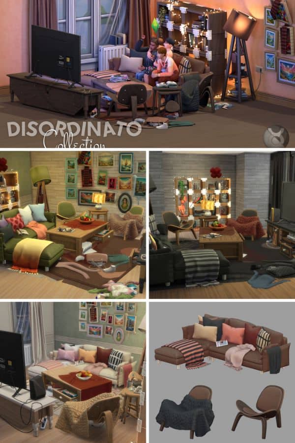 collage of mixed living room furniture and decor pieces