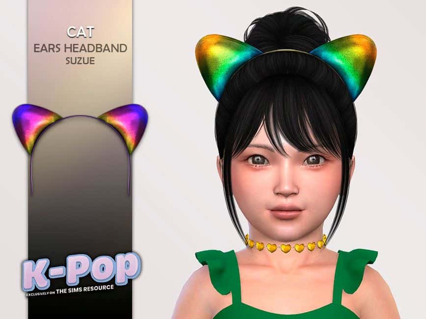 young sim wearing cat ears headband