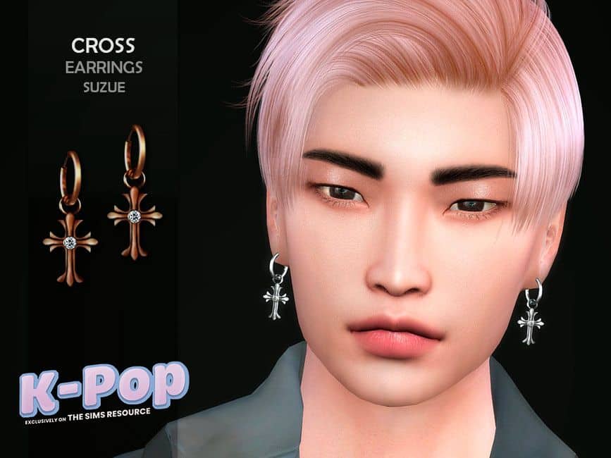 sim wearing cross shaped cc earrings