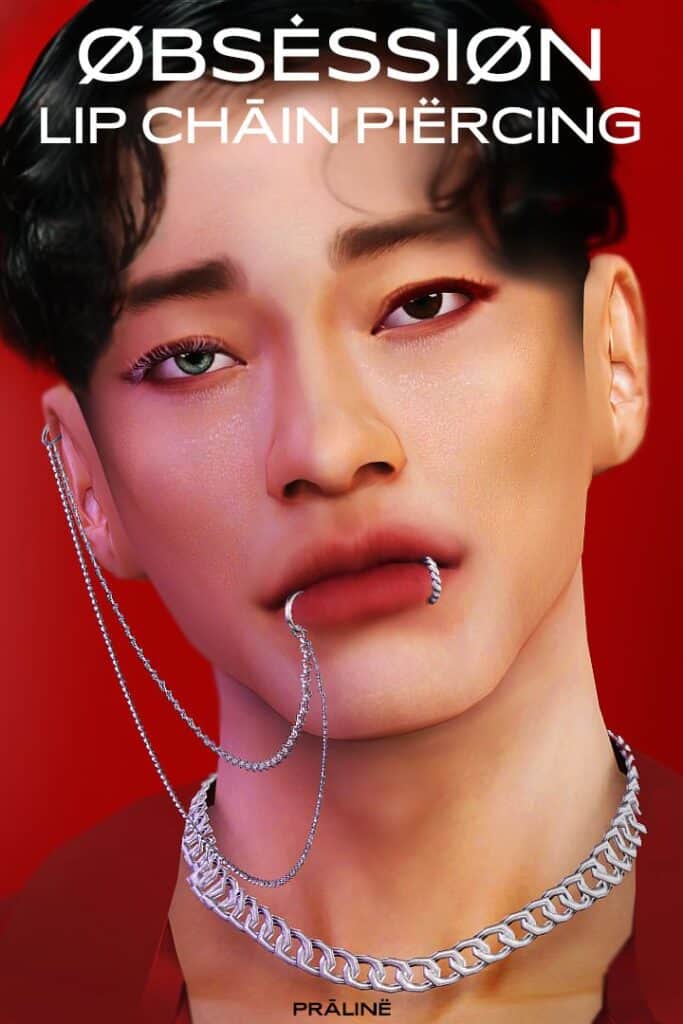 male sim modeling lip chain piercing