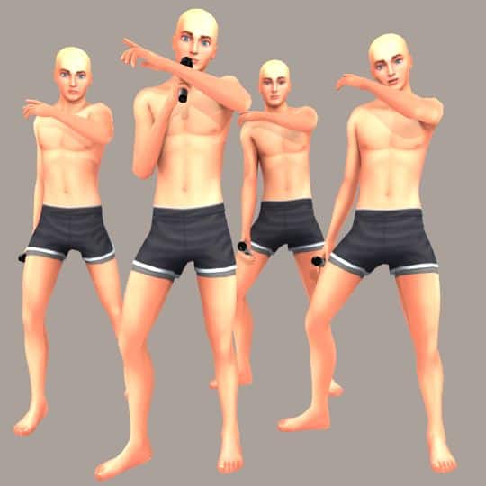 4 male sims in Kpop poses
