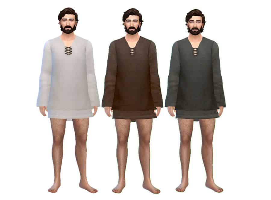 trio of male sims wearing a plain tunic