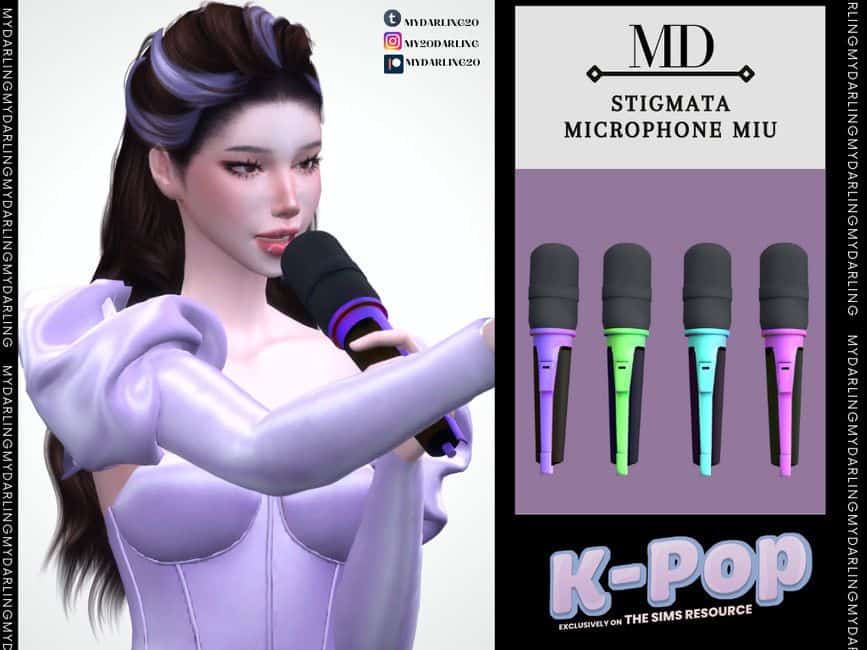 Kpop sim holding a microphone while performing