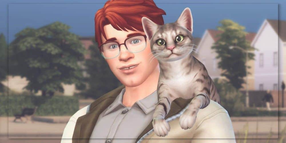 sim posing with cat on shoulder