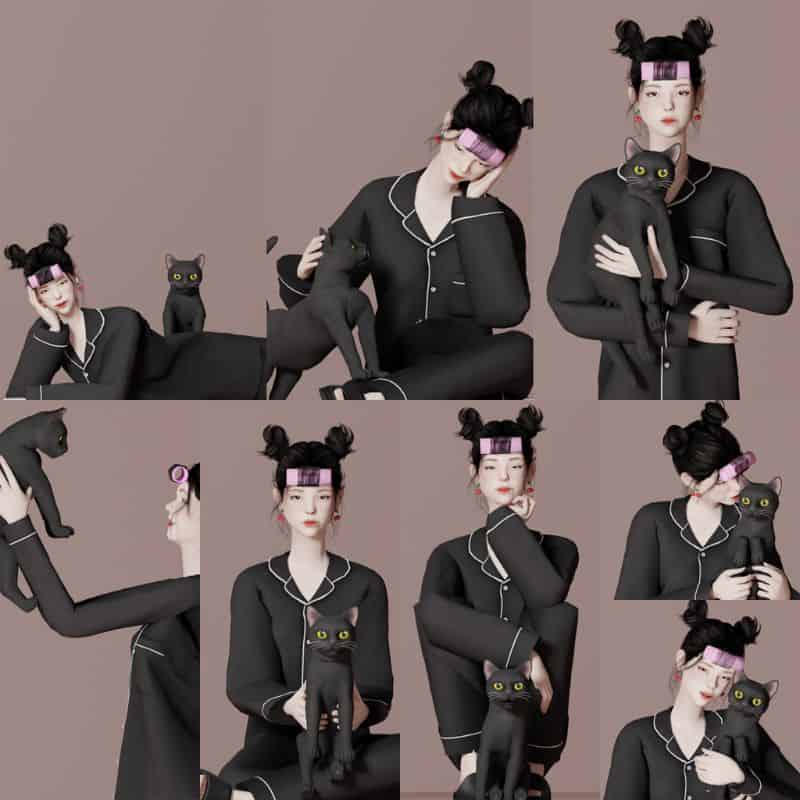 collage girl sim posing with black cat