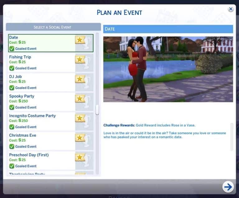 sim date event planning