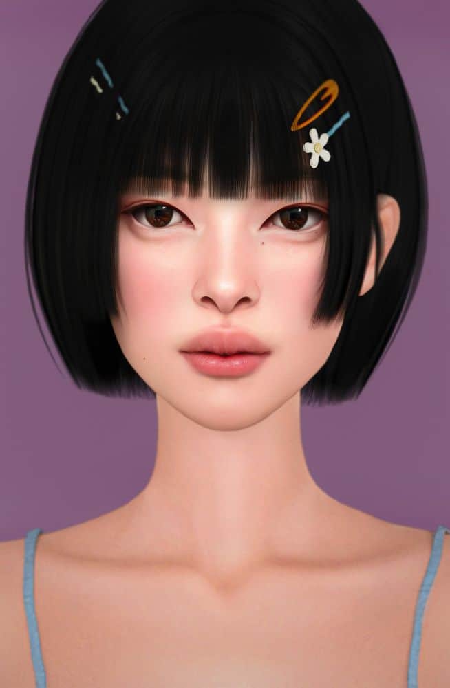 cute Asian female with hair bob and hair clips