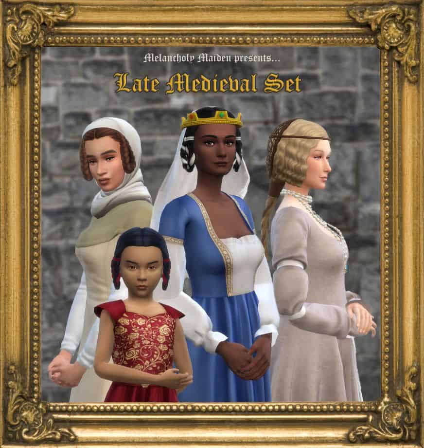 framed portrait of 4 medieval females