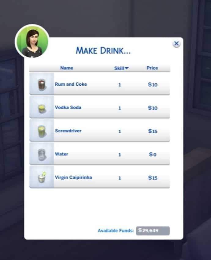 list of possible drinks to make