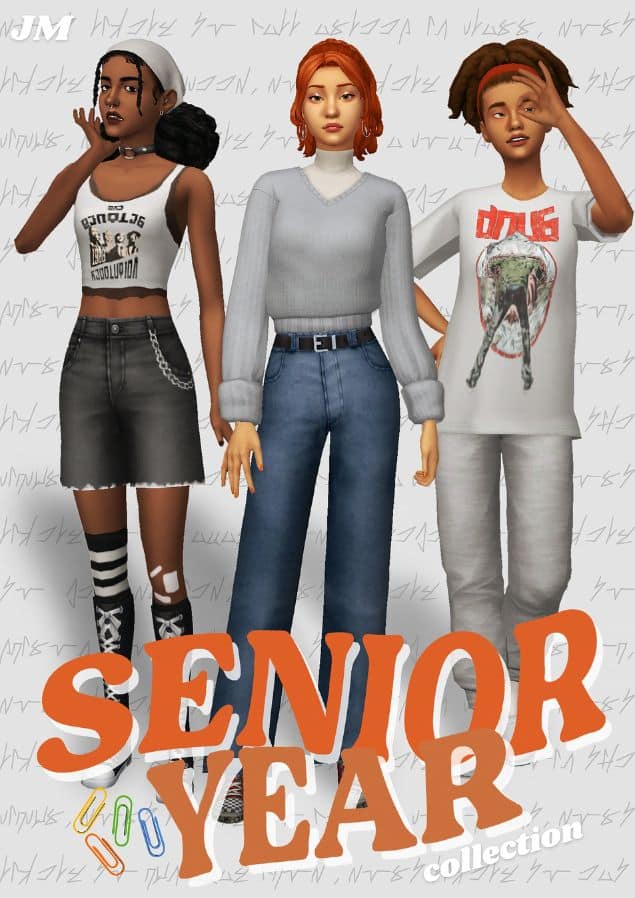 3 sims wearing the senior year clothing collection