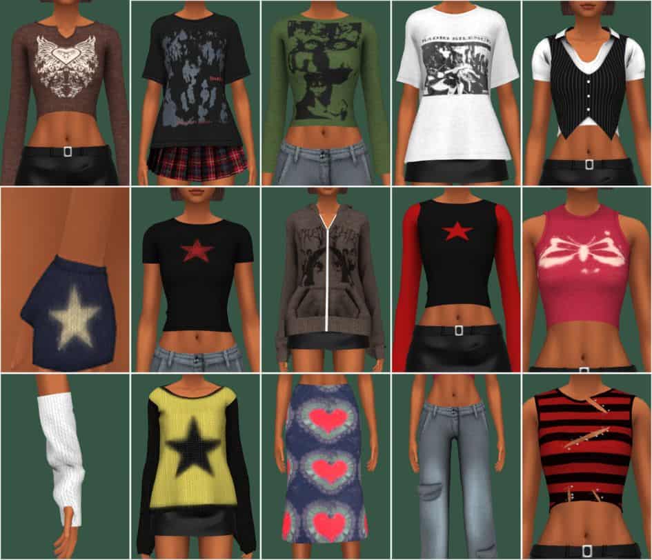 collage of Y2K clothing pieces