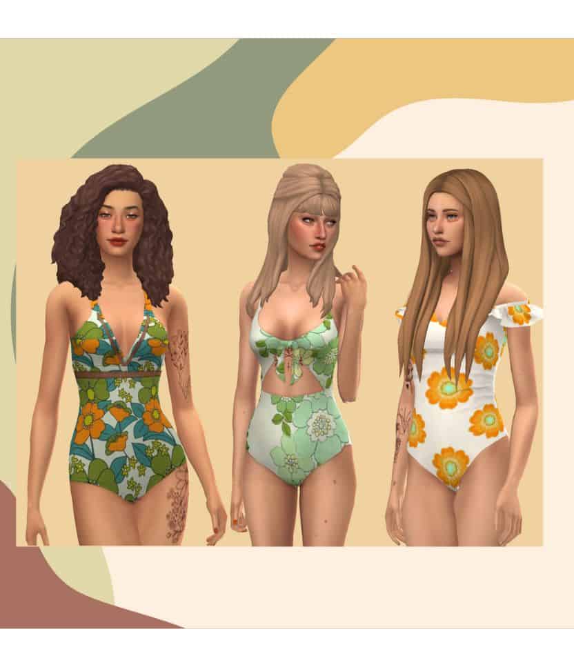 trio of female 70s swimsuits