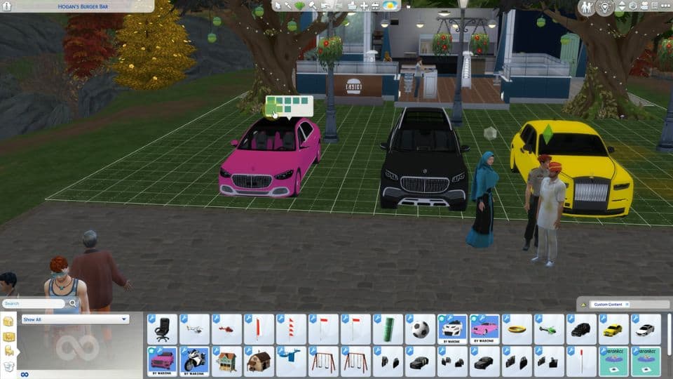 sims standing around expensive cars