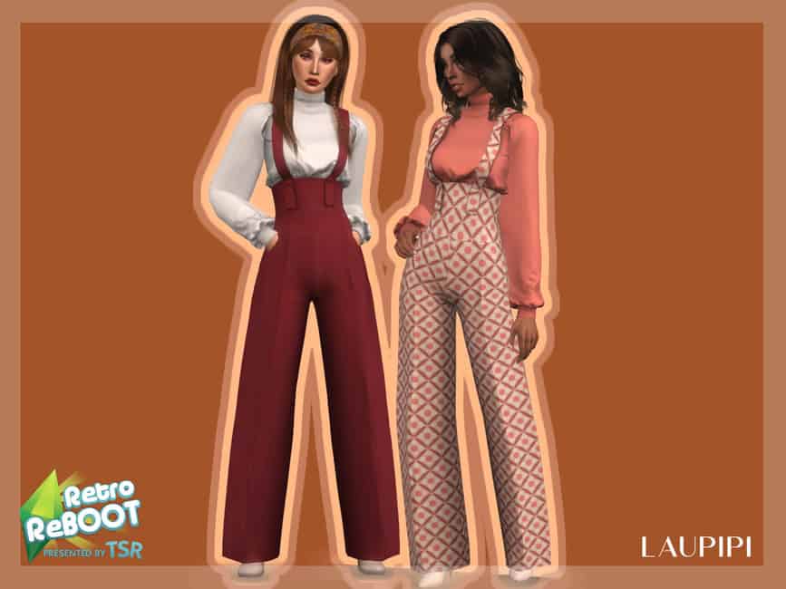 females sim modeling a top and jumpsuit outfit