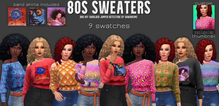 collage of 80s female sweaters